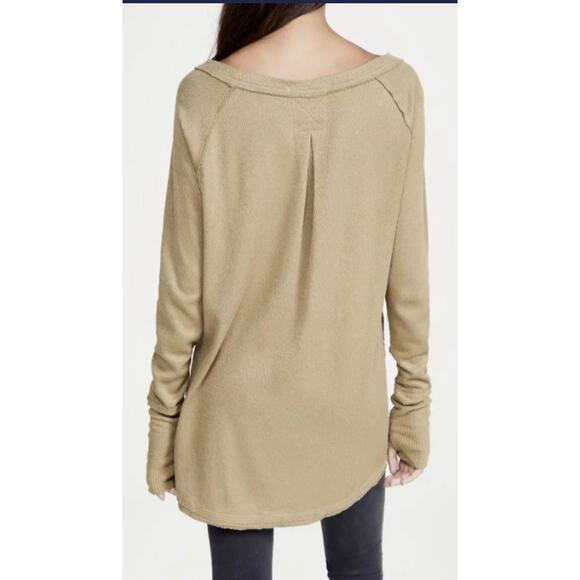 Free People We The Free Green Snowy Thermal Tunic Top Boat Neck Women's Large - Picture 2 of 12